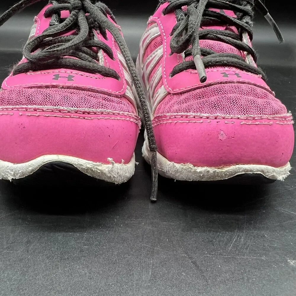 Under Armour Infant Toddler Pink White and Black Tennis Shoes Size 6K Lace Up